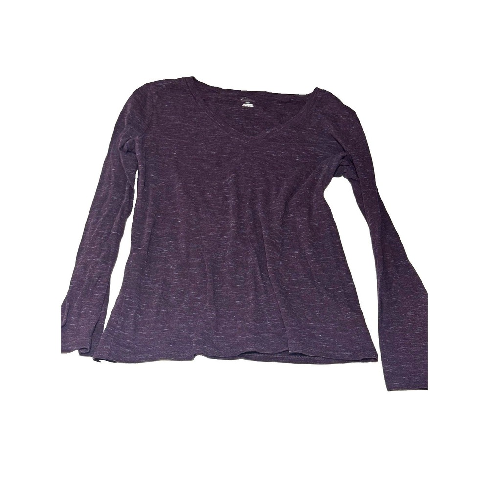 Merona Women's L Purple Heathered Knit V-Neck Long Sleeve Cotton Tee